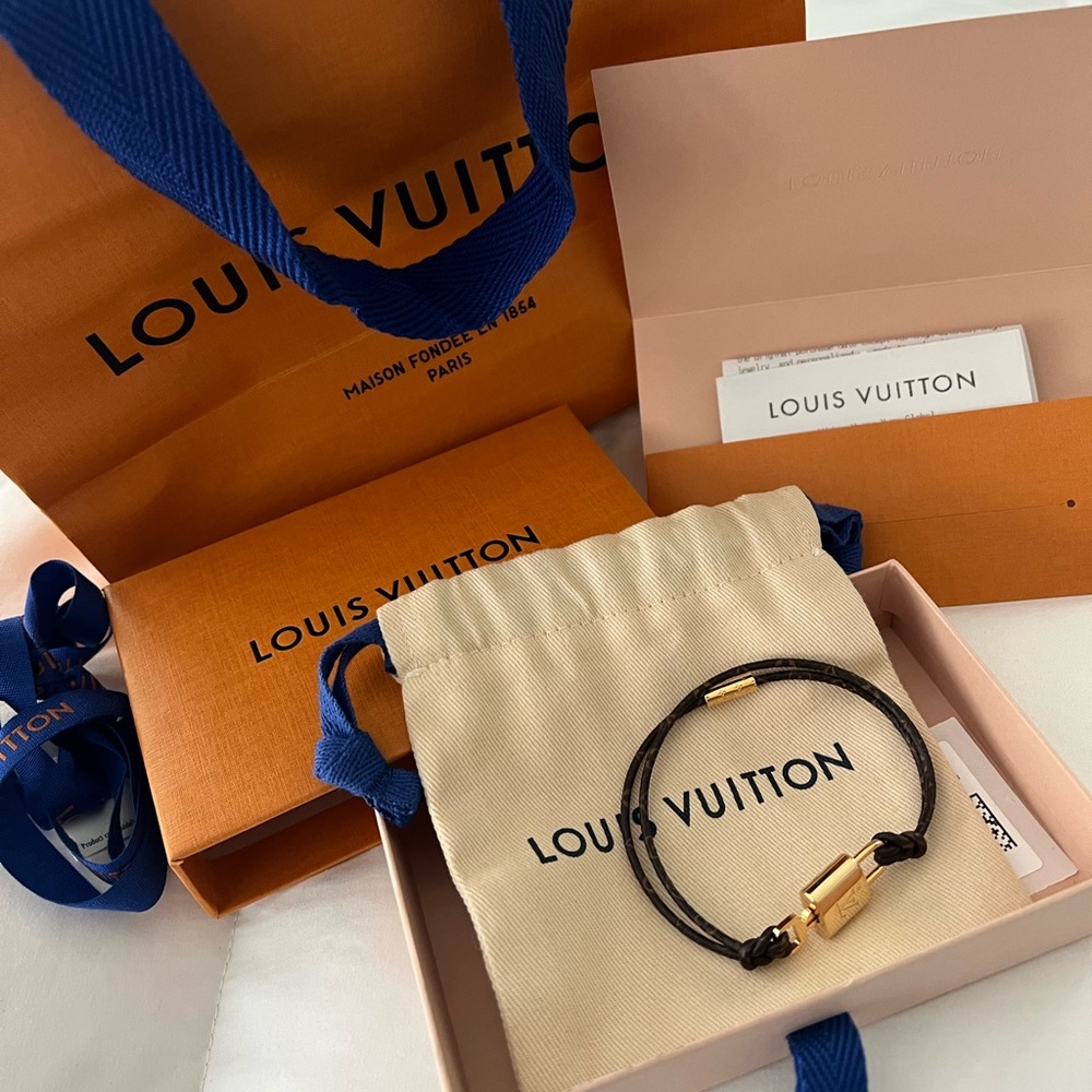 Louis Vuitton Black Cord Bracelet with Gold-Tone Lock